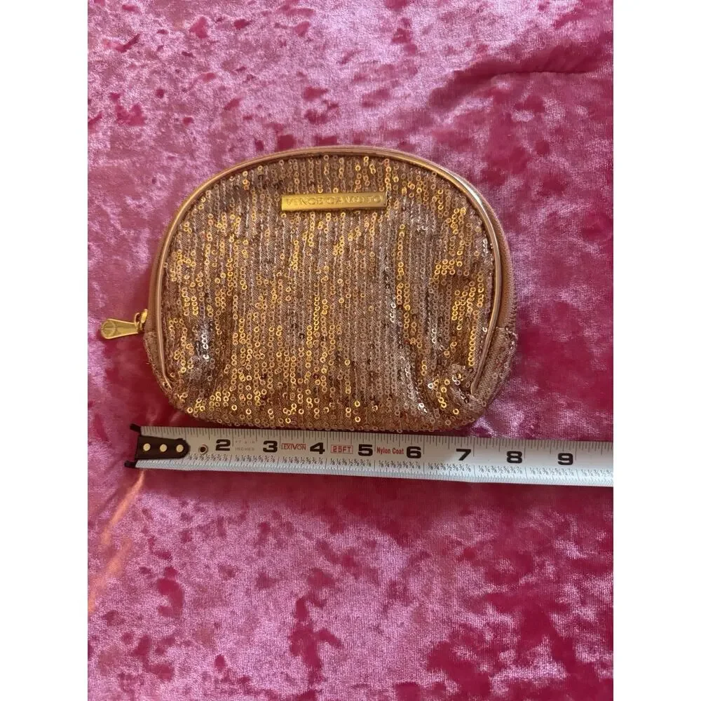 Vince Camuto Sequin Cosmetic Bag Makeup Pouch Rose Gold - Picture 5 of 6